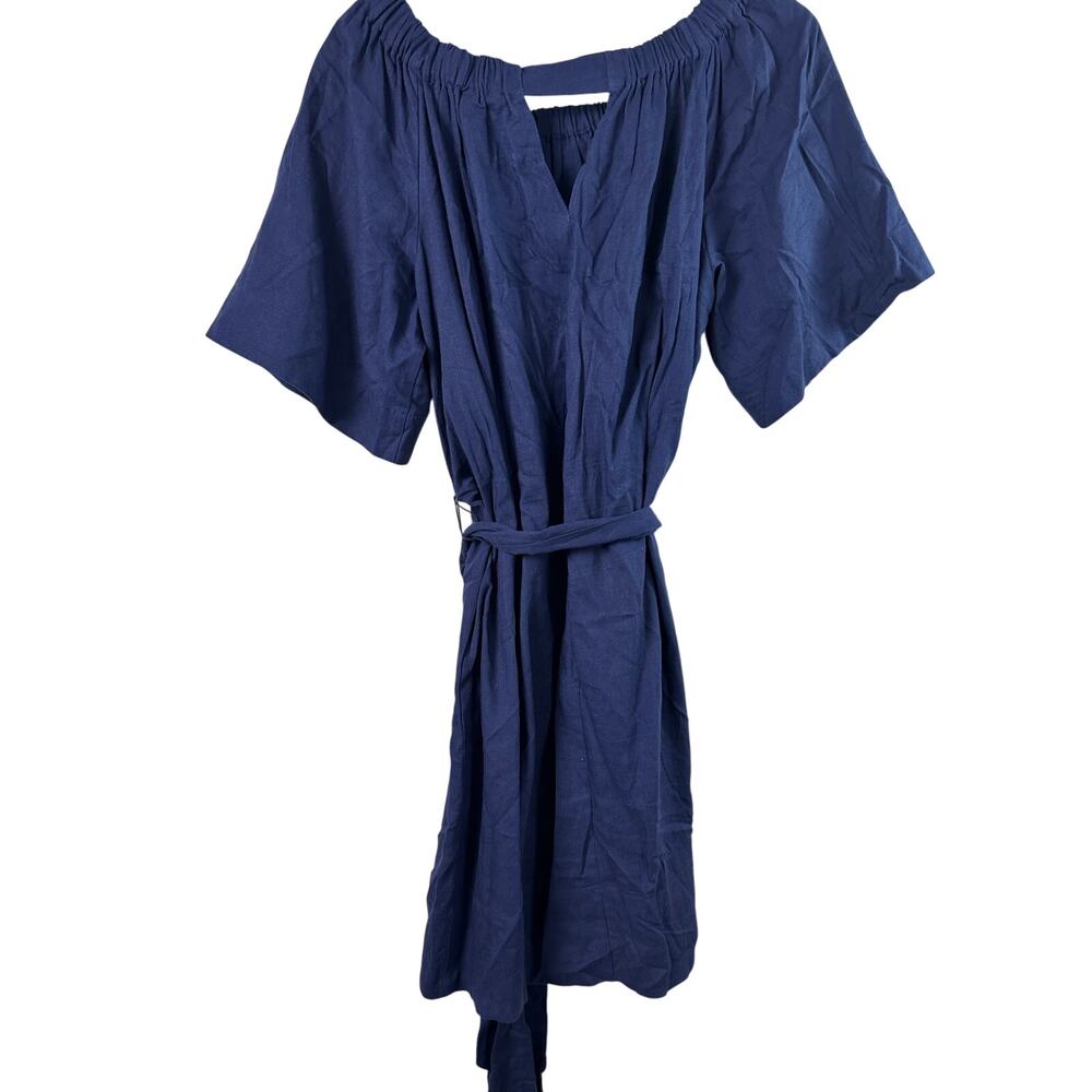 Banana Republic Linen Blend Off Shoulder Mini Dress - Indigo Blue - Size M - Picture 3 of 7